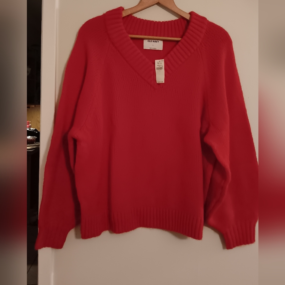 Old Navy Vibrant Red V-Neck Sweater